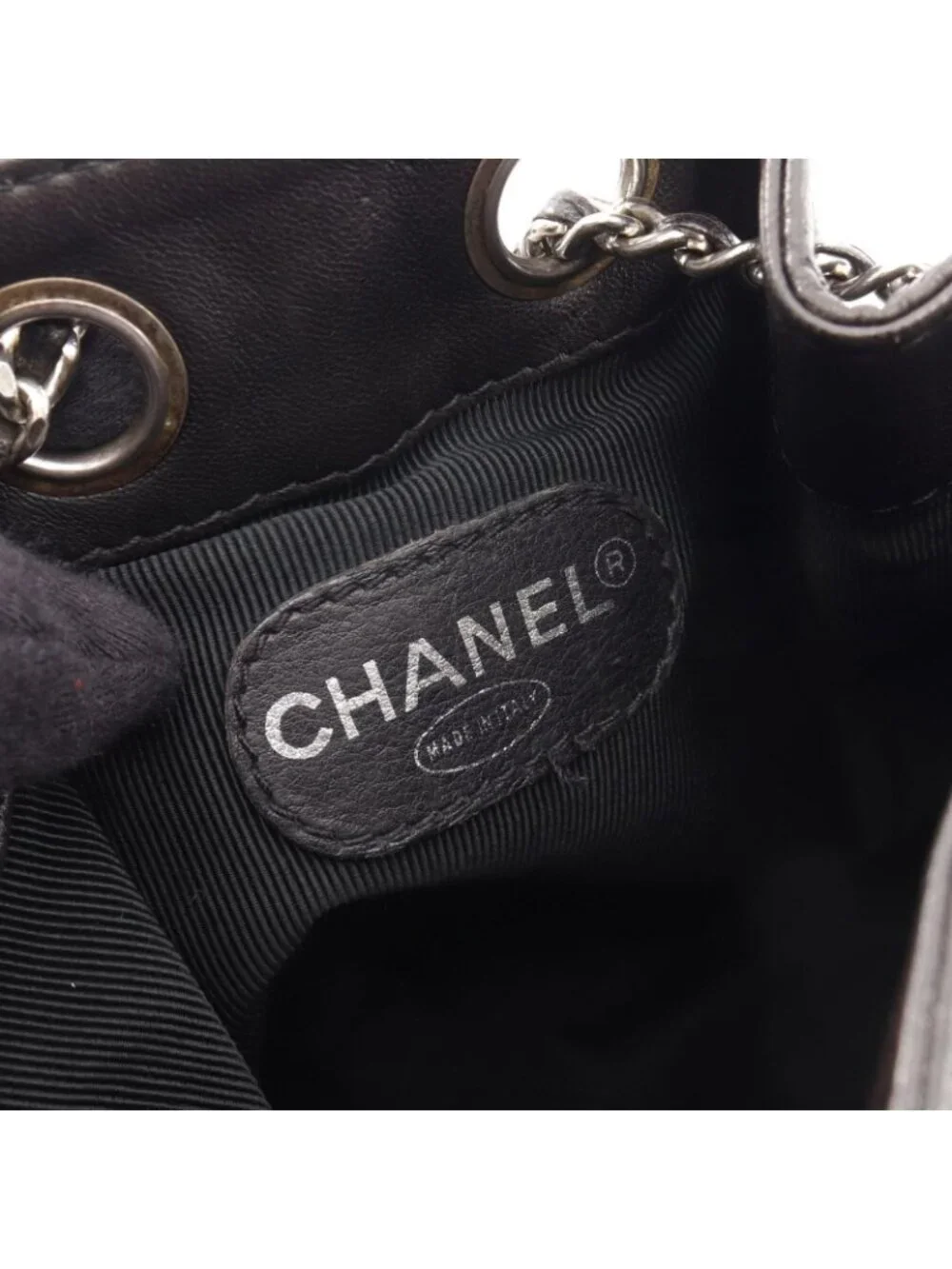 Chanel Backpack CC Logo Small Drawstring Black Lambskin CC Chain